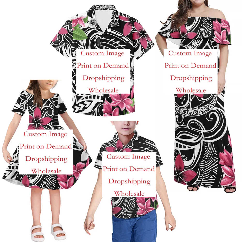 
Customize with Logo Dress for Girls Party Mother And Daughter Figurine Dad Son Family Clothes Matching Dress Parent-Child Outfit 