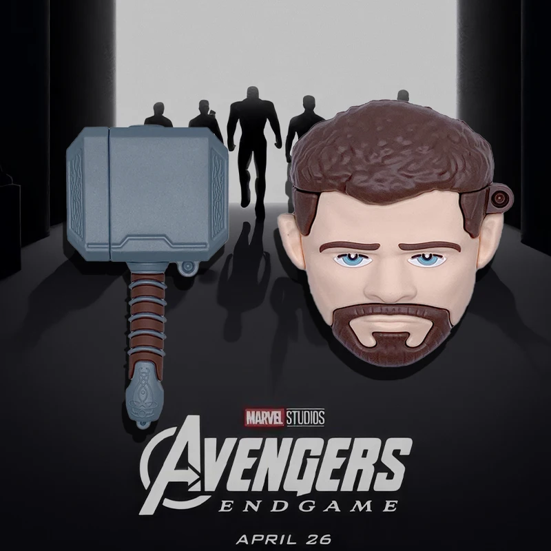 3D Cartoon Marvel Avengers Thor Hammer Silicone Cases for Airpods 1/2 3 Protective Wireless Earphone Charge Cover Headphone Box