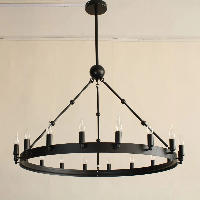 Round Pendant Lights Retro Restaurant Bar Wrought Iron Lamps Circle restaurant Led Chandelier