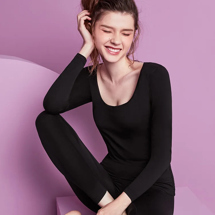 
Wholesale High Elasticity Women Black Sexy Thermal Underwear Set 