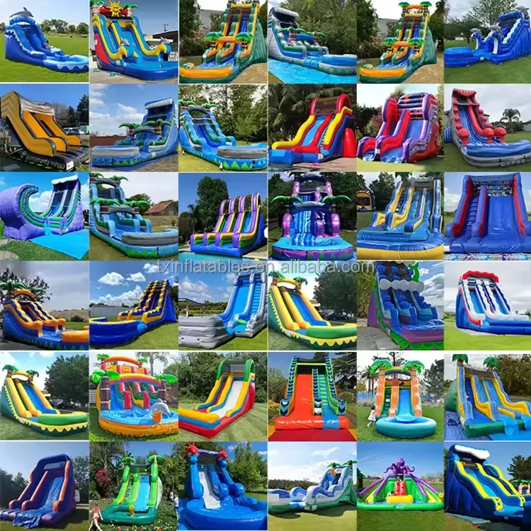 China factory commercial inflatable water slide with pool outdoor marble blue palm tree inflatable water slide combo for rental