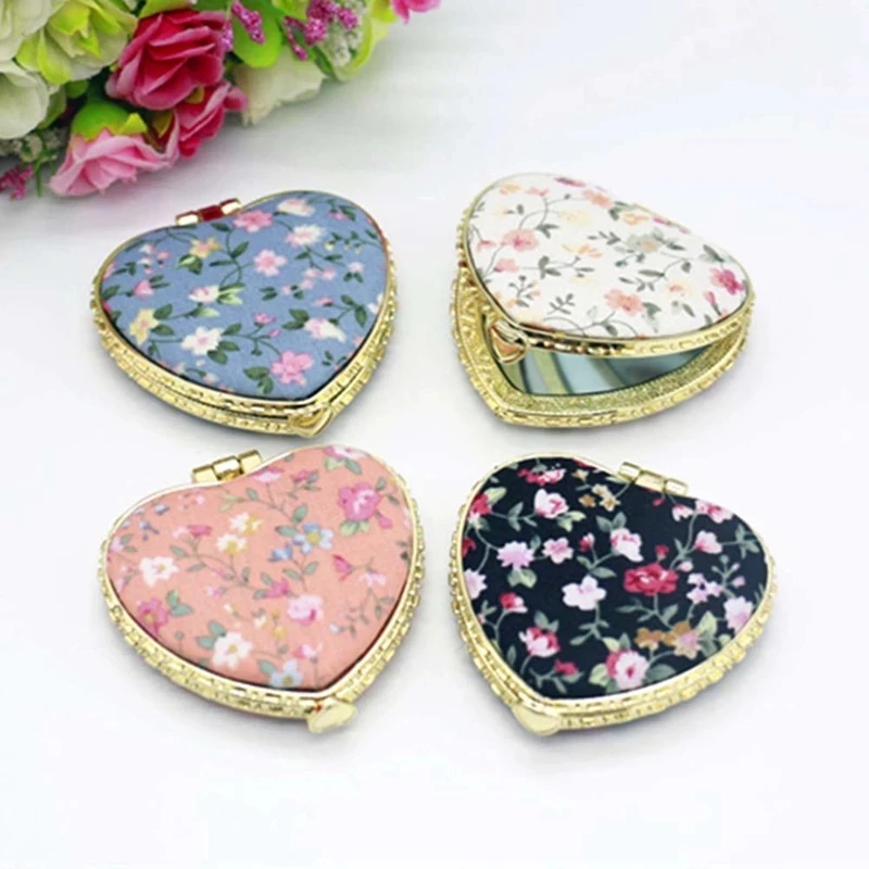 Mini Makeup Compact Pocket Floral Mirror Portable Two-side Folding Make Up Mirror Women Vintage Cosmetic Mirrors