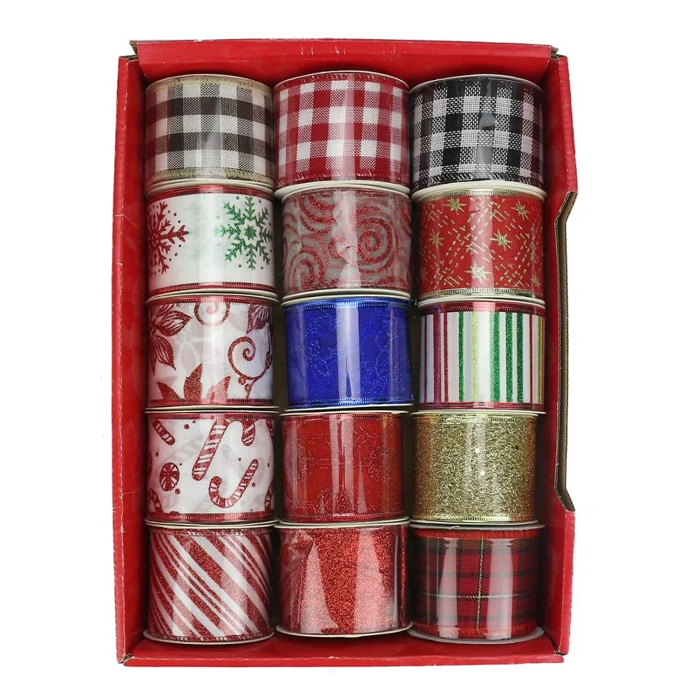 
Huihuang Making Bow Material Decoration Satin Organza Burlap Assortment Christmas Ribbon With Wire 