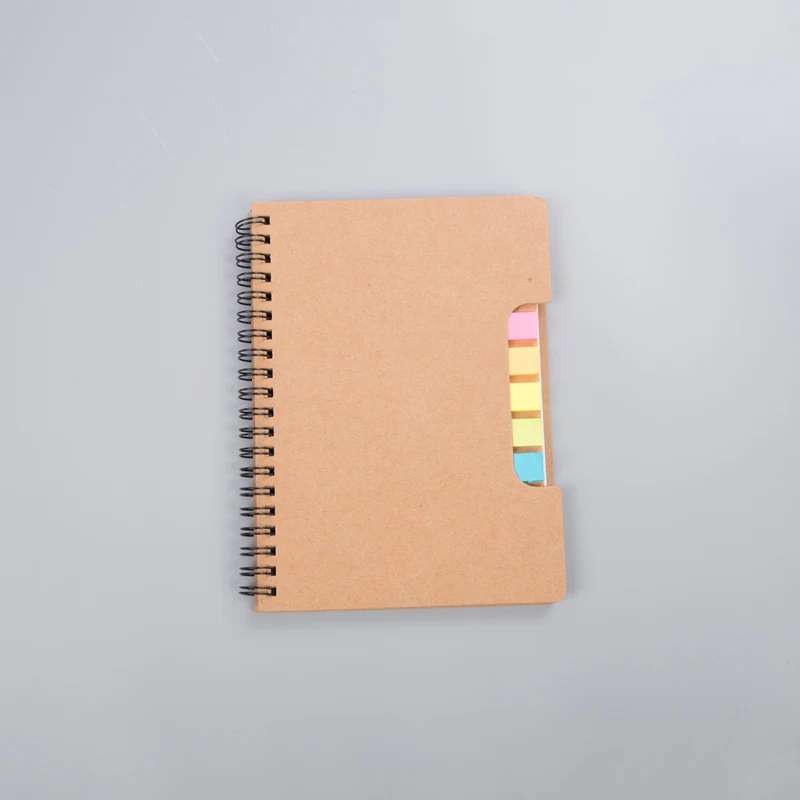 Wholesale spiral school notebook plain kraft paper blank notebook with sticky notepad