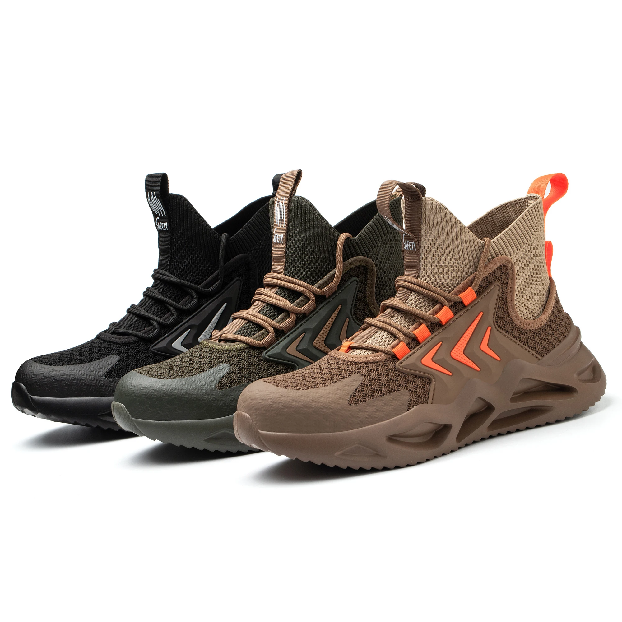 Dian Sen New 3 Colors Flying Woven Labor Working Boots Anti-Smashing Anti-Piercing Cat Safety Shoes for Men