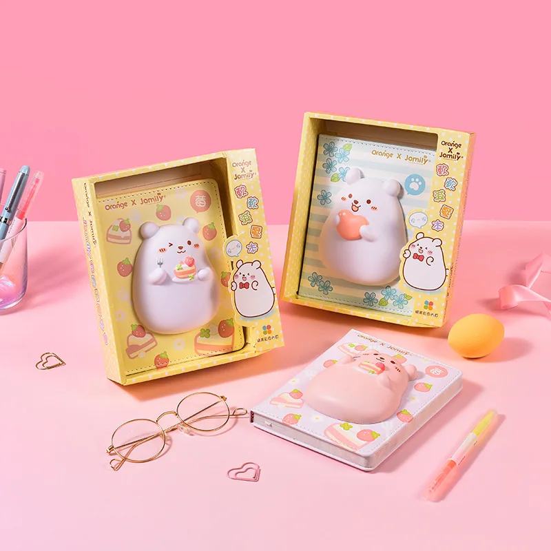 Cute Cartoon Bear Squishy Toy Stress Relief Sensory Fidget Notebook Decompression Journal with PU Leather Cover for Kids