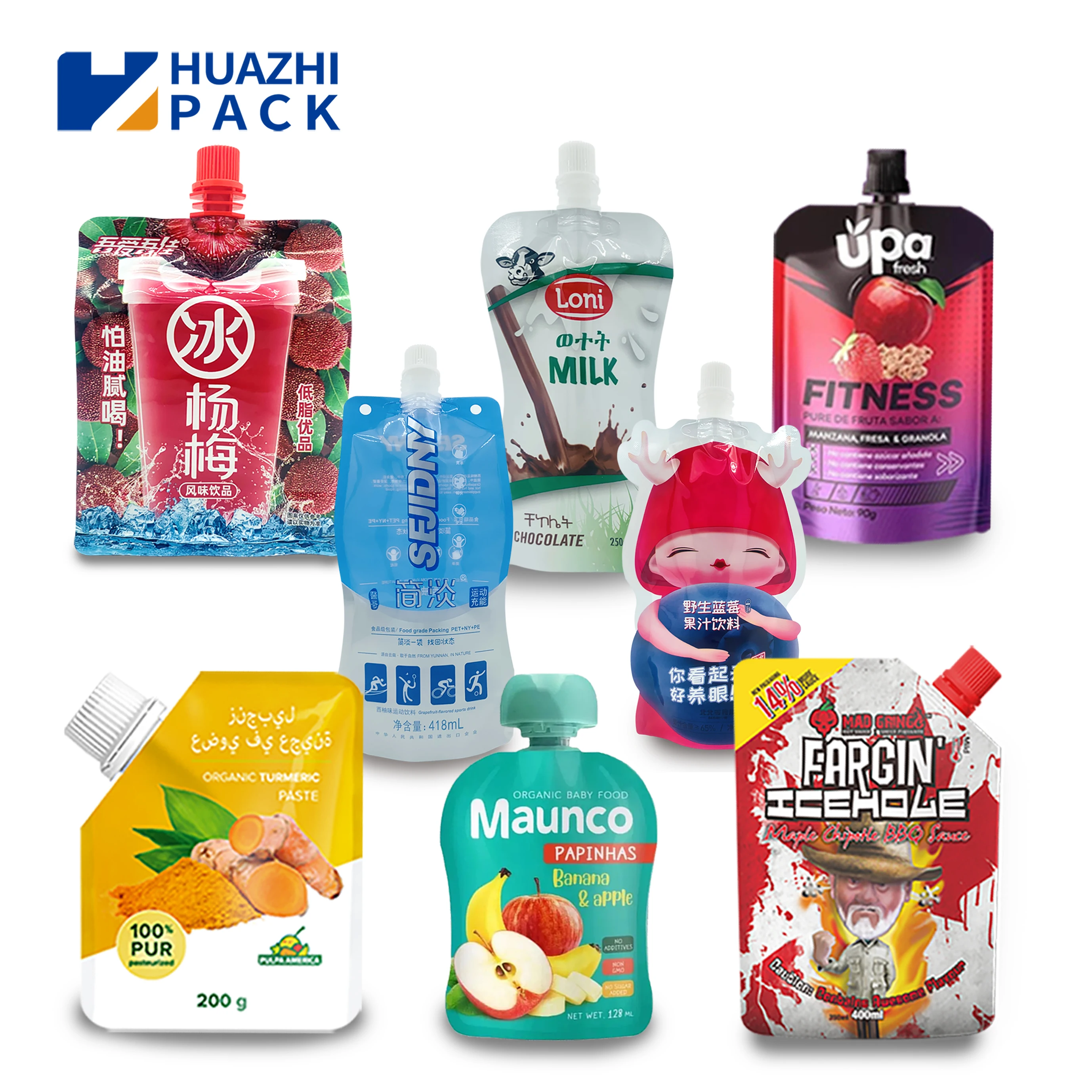 Factory Spout Pouch Custom Plastic Reusable Liquid Stand Up Pouch With Spout Sauce Bag Drink Bag Fruit Juice Pouch Doypack