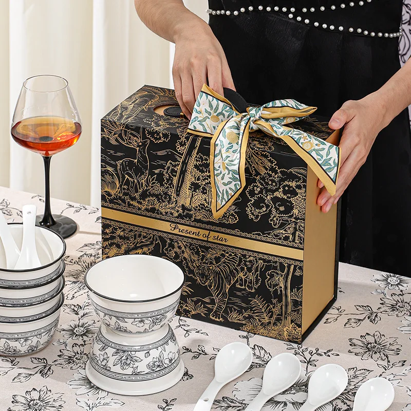 Green Rose Theme Festivalceramic dinnerware set  tableware coconut bowl  spoons plate business exquisite gift