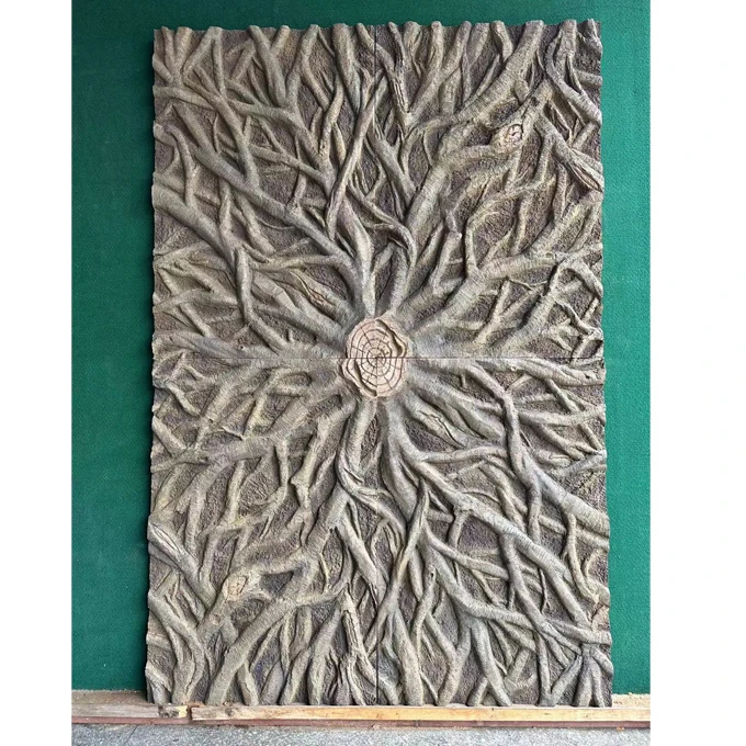 Light Weight 2024 unique design PU Artificial Wood Panel Polyurethane faux stone 3D Old Tree Roots for indoor and exterior use