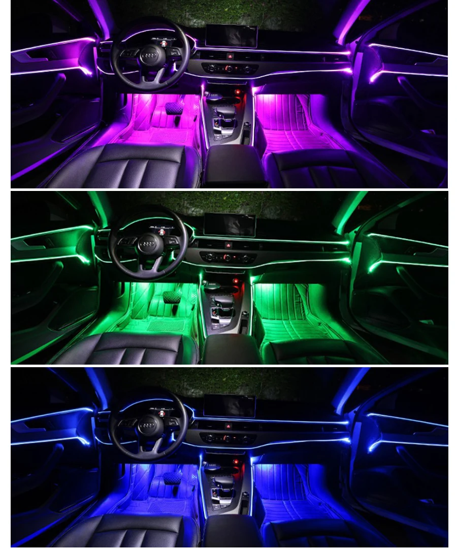 Car EL Neon Strip Light 4 /5/6 in 1 interior light Sound Control Light RGB LED Decorative Auto Atmosphere Lamp accessories luces
