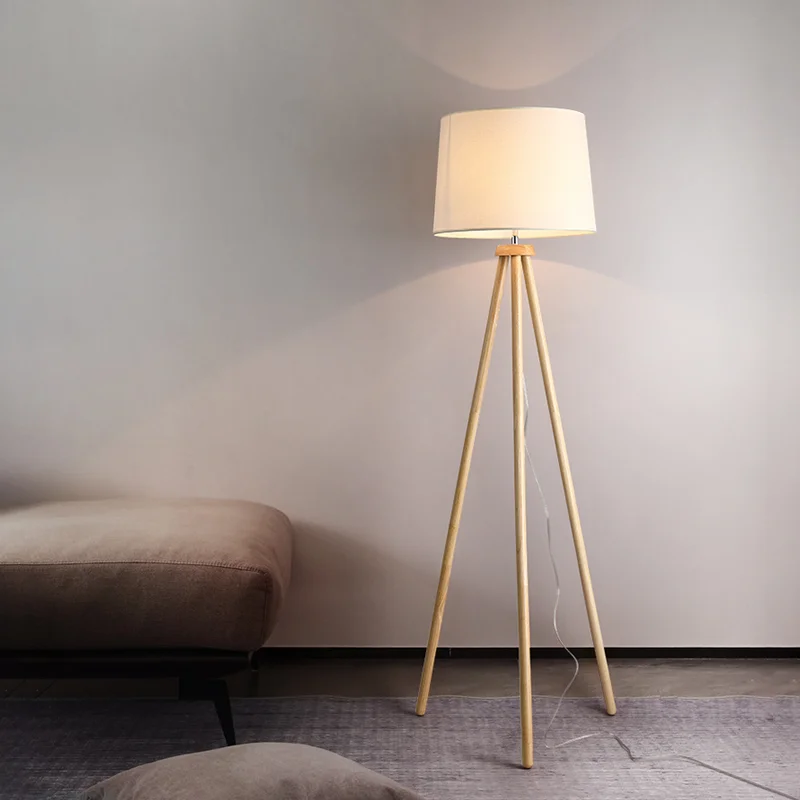 Modern small package wood Design Floor Lamp with Cylindrical Shade Wooden Tripod floor Lamp Hotel E27 Base LED Lighting 20W/30W