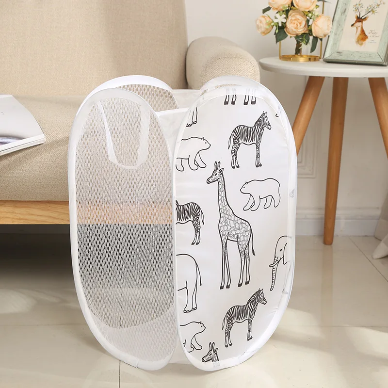Cartoon Print Laundry Baskets Mesh Clothes Basket Bathroom Dirty Clothes Sorting Basket Kid Toys Sundries Storage