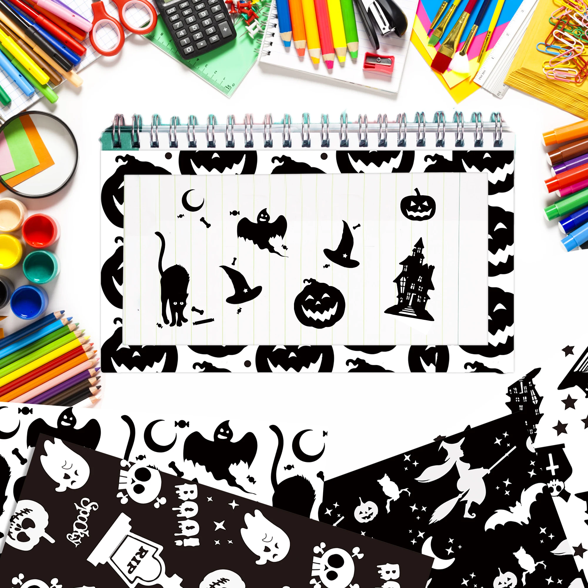 WW013 Halloween Party Black and White Bat Hand Account Material DIY Decorative Paper Scrapbook Card Making Background