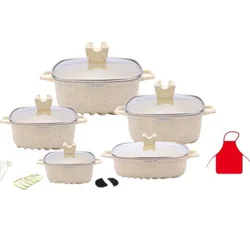 22 pieces special shaped glass lid aluminum non-stick cookware pot set