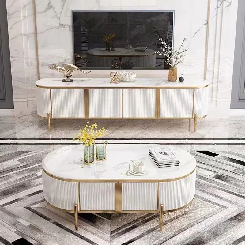 Living Room Furniture Marble top TV Cabinet with Tea Table Hot Sale Set Thailand Design