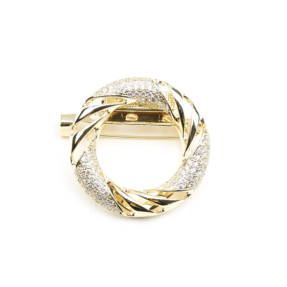 Interlocking personality fashion micro-inlaid zircon ring silk scarf buckle brooch a dual-use clothing accessories