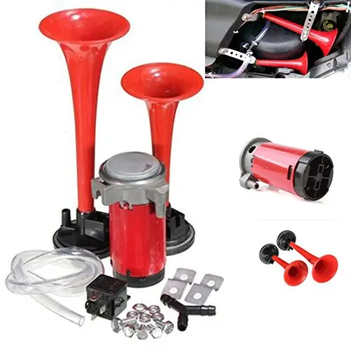 110db Polished Red Dual Trumpet Air Horn Compressor Relay Kit