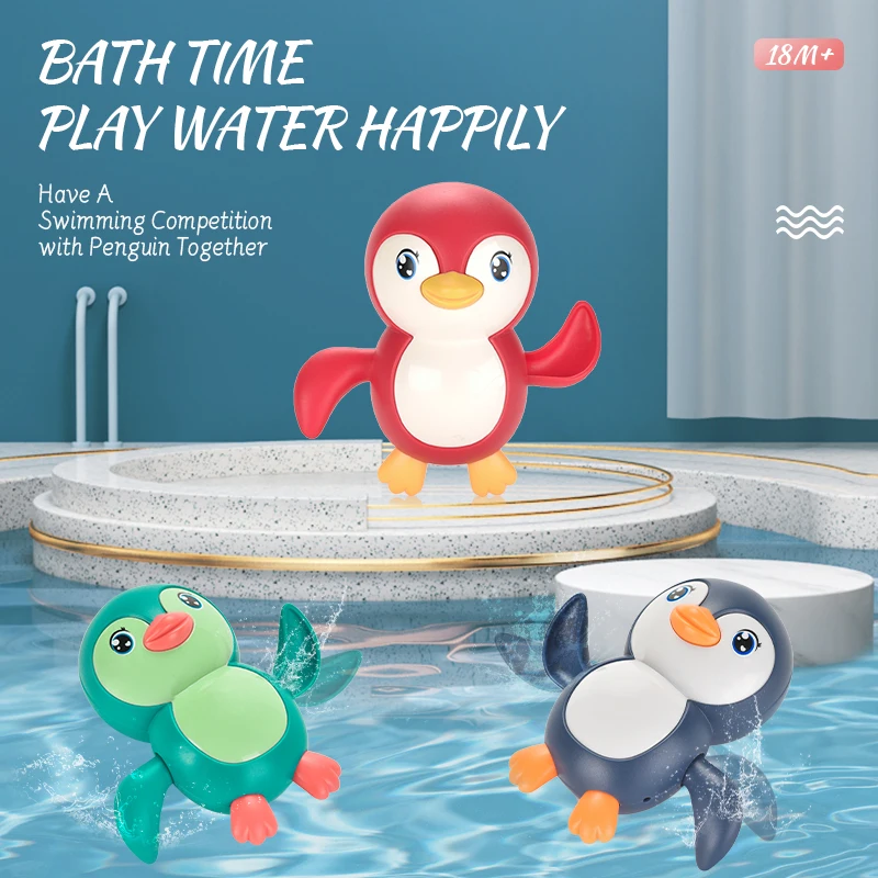 Hot Sale Baby wind up toys 9pcs/set Penguin Bath toy for infant