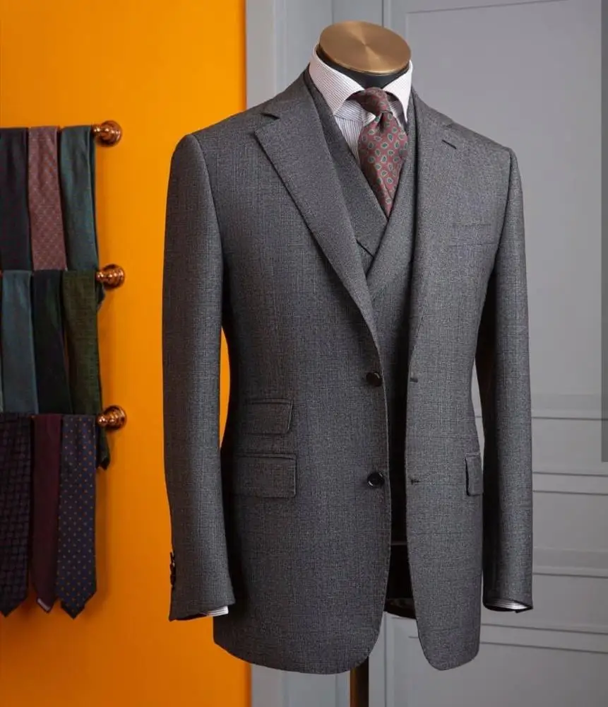 Single Breasted Custom Slim Fit Business Suit Cashmere Wool Latest Design Mens Wedding Suit