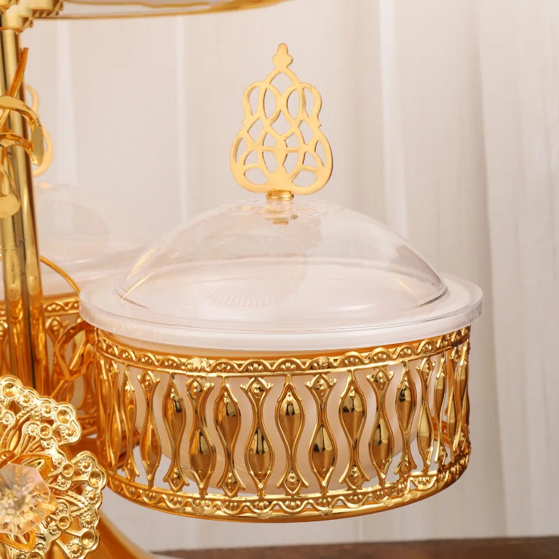 Table Wedding Display Decorative Gold Silver Deco Plated Round Dry Fruit Candy Box Table Display Serving Candy Tray 6 Bays