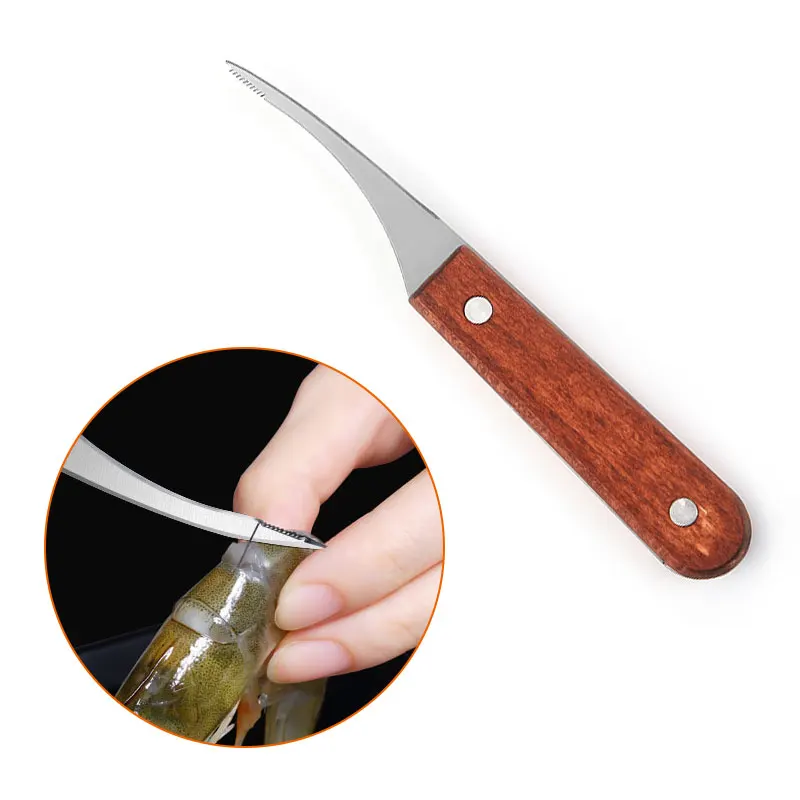Easy to clean family multi-purpose kitchen stainless steel shrimp knife with red wooden handle