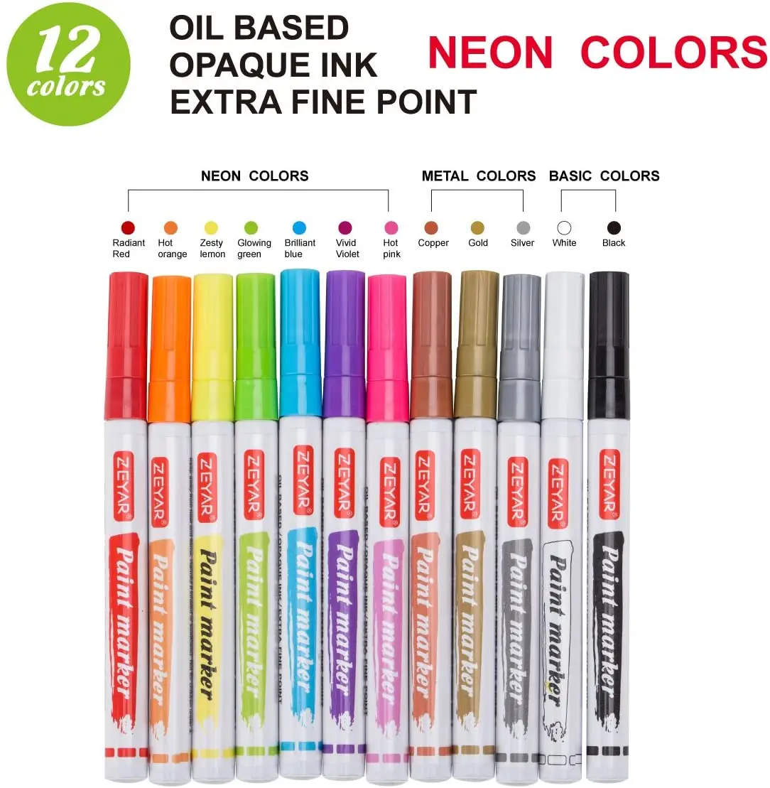 Customization ZEYAR oil based Paint Marker Extra Fine Point Permanent&Waterproof Ink Works on Rock Wood Glass