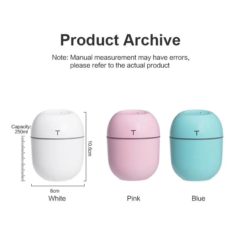 Big Large Capacity 250ml Ultrasonic Cool Mist USB Mini Air Humidifiers Wholesaler Mini Bedroom Home Humidifiers
