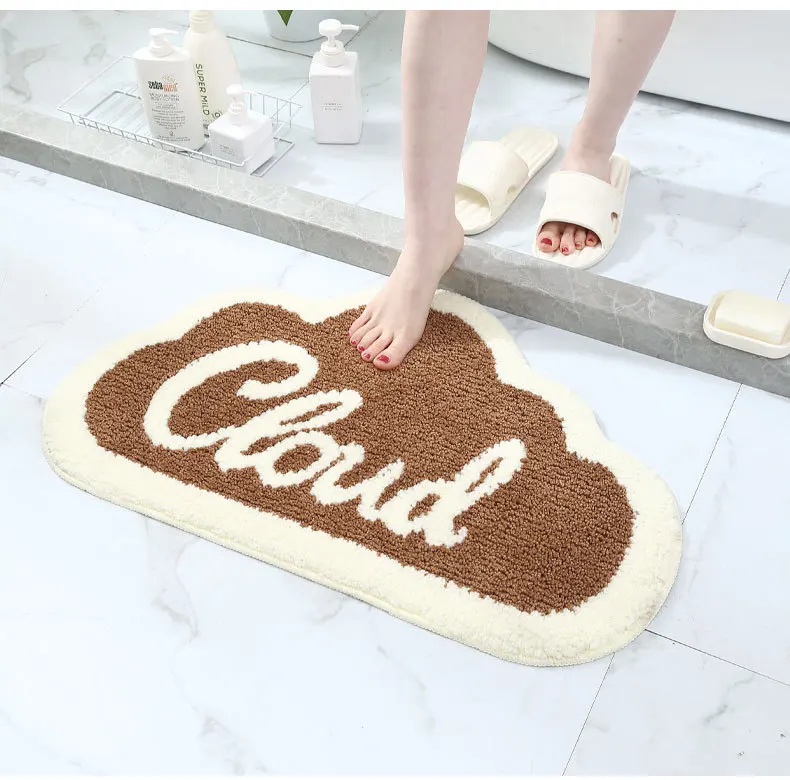 Simple Cloud Shape Microfiber Floor Mat Water Absorption Antiskid Foot Pad for Toilet Bedroom