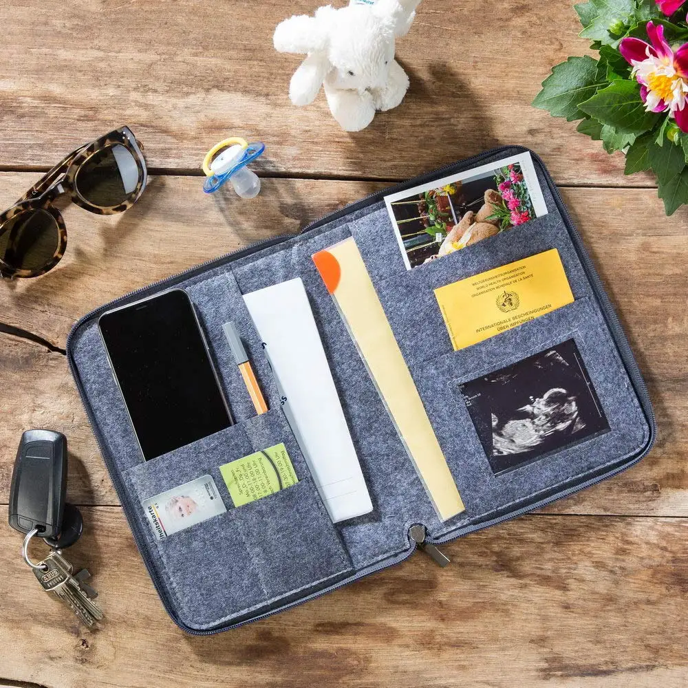 Custom printed Wool Felt Passport Holder Mother Pass Pregnant