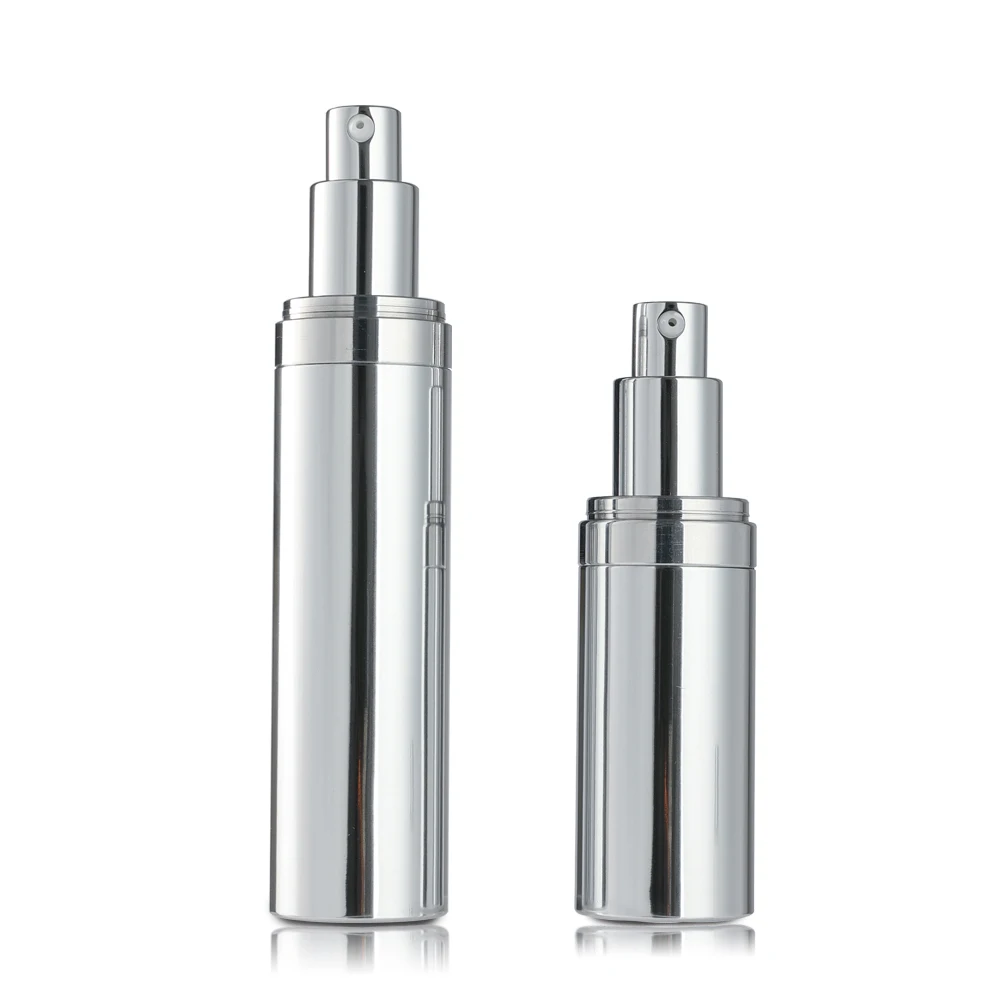 30ml 50ml Airless Refillable Bottle Silver Aluminum Container Aluminum Airless Pump Bottle  Recyclable