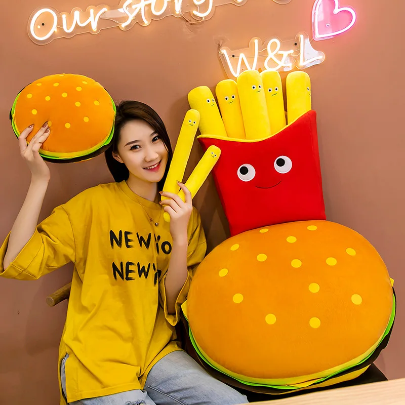 New Arrival Creative Hamburger Throw Pillow Stuffed Fried Chips Plush Toys Pizza Doll Sofa Cushions