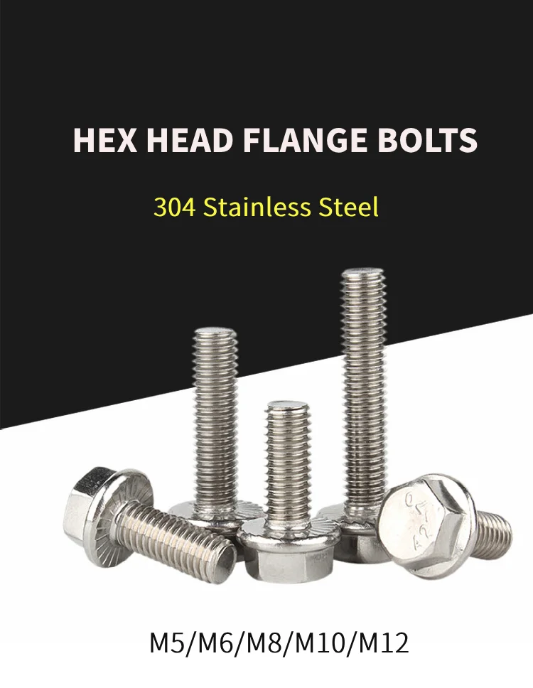 ZhiJia M5 M6 M8 M10 M12 304 Stainless Steel Hexagonal T-head Hangers Hex Flange Head Bolts With Teeth Anti-slip