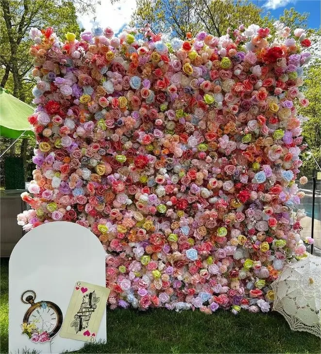 Wedding Stage Backdrop Decor High Quality Pink Rose Flower Wall Curtain Mat Roll Up Cloth Fabric Silk panel SH1067