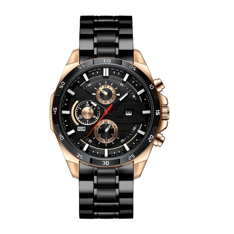 Good quality fashion minimalist vintage leather style strap wrist watch analog date stainless steel man watch