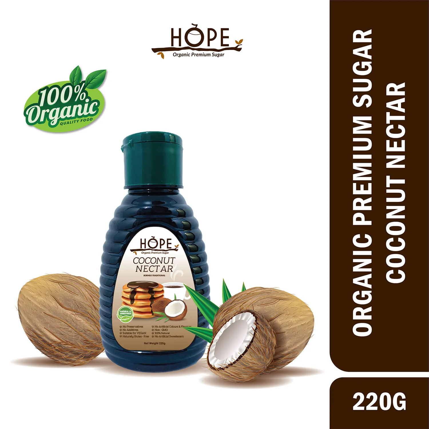 Malaysia Preferred Wholesales Supplier Halal Hope Coconut Nectar 220g Free from Preservatives & Gluten 100% Natural Health Sugar
