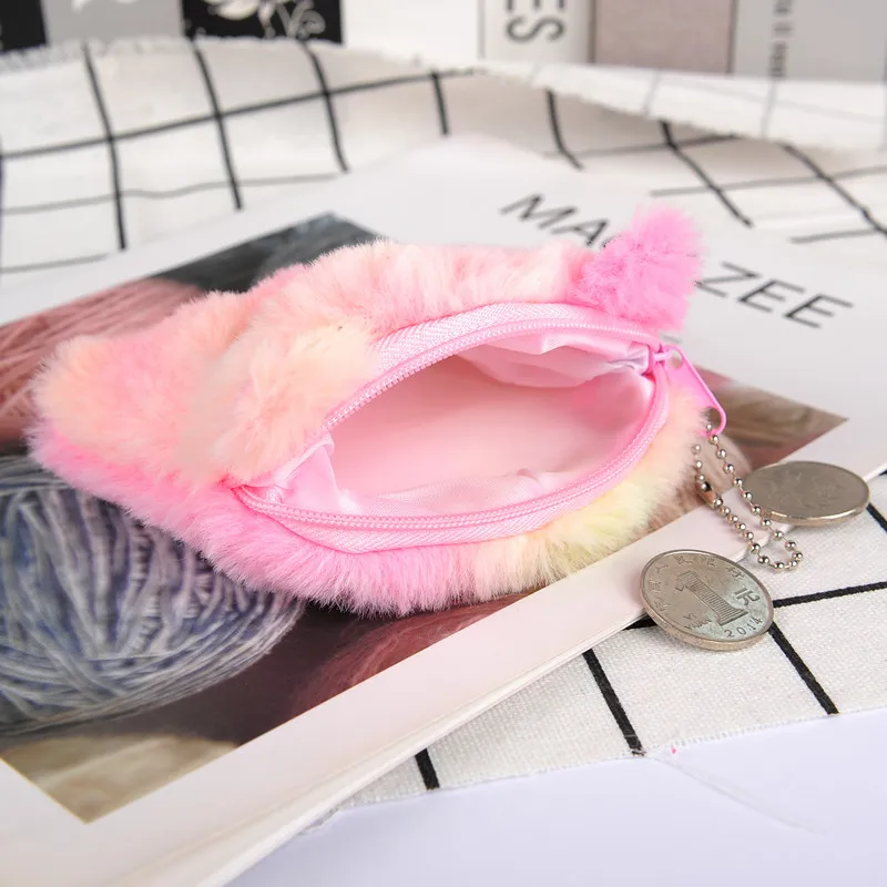 Best Selling Cute Cartoon Plush Kitten Wallet Lovely Rainbow Color Cat Coin Bag Storage Bag Kids Mini Wallet Coin Pouch