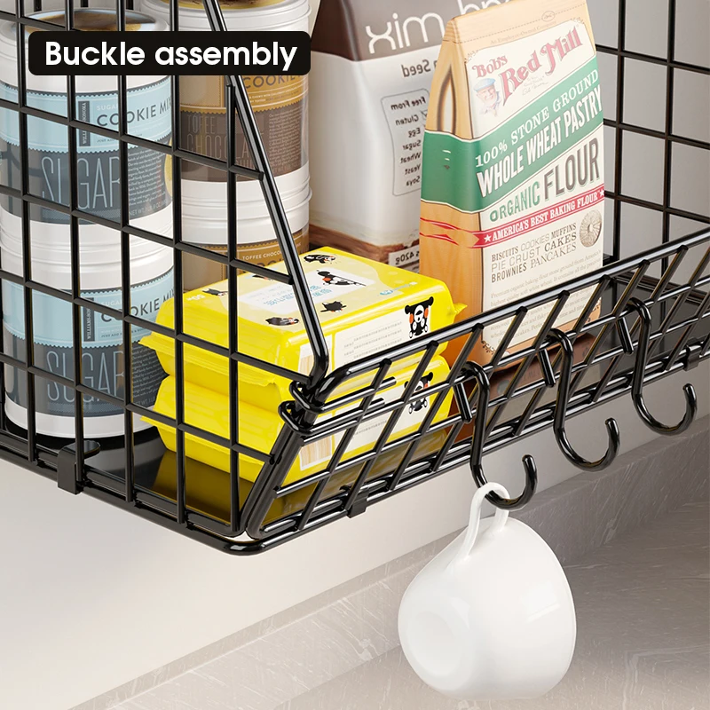 Single Tier Decorative Hanging Kitchen Metal Black Colored Wire Vegetable Rack Fruit Hamper Storage Gift Basket