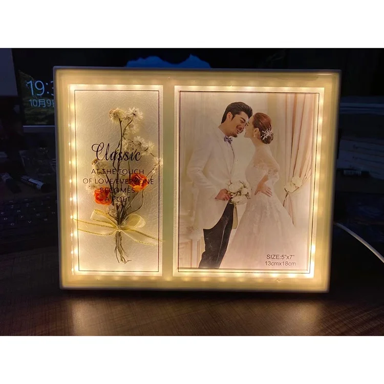 NEW led Light Photo Frames Crystal Sublimation Glass Frame Picture Wholesale Wedding Photo Frame as Memorial Gifts portafotos