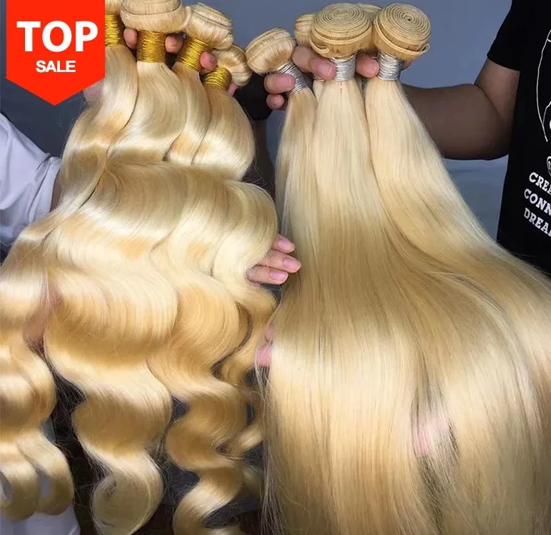 Необработанные 613 натуральные пряди волос от производителя, бразильские 100% необработанные человеческие волосы 613 пучки светлых волос