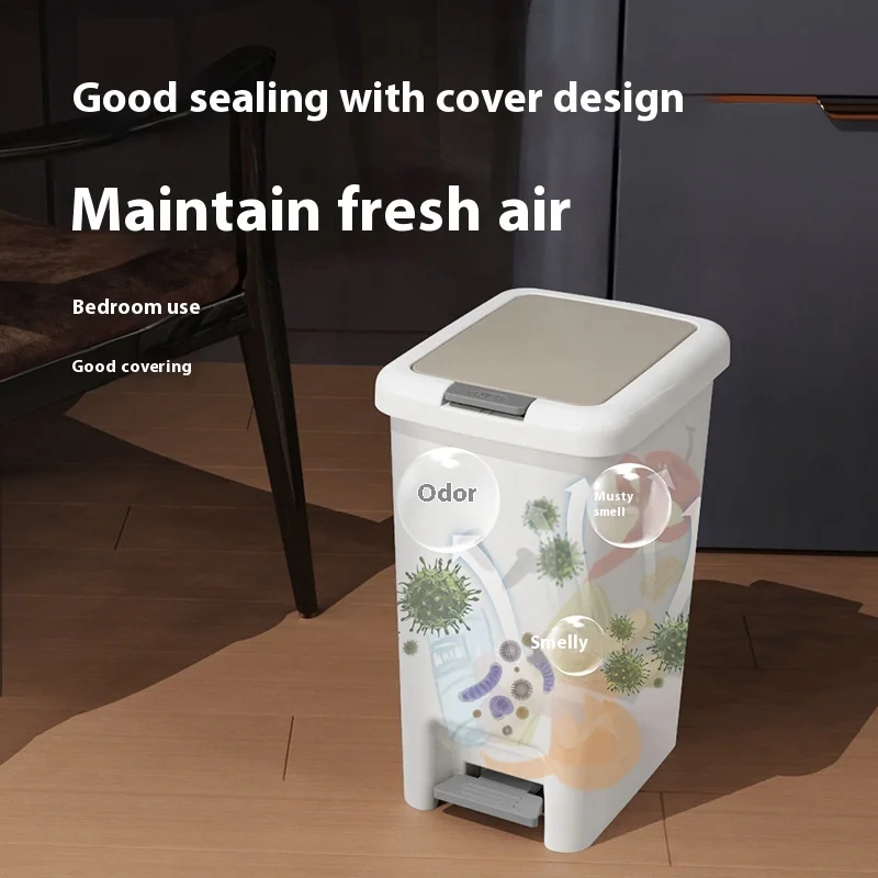 NEW Household Plastic Double Open Lid Pedal Garbage Can, Clamp Press Wastebasket for Bathroom, Bedroom, and Living Room