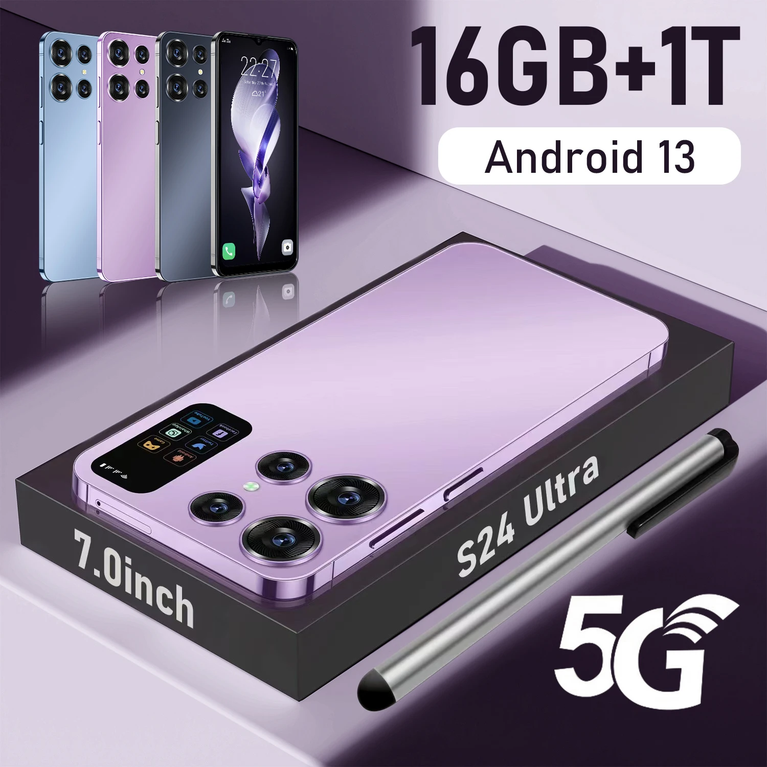 S24 ULTRA 16GB+1TB 7.3 Inch Android 12 Smartphone 144Hz Full HD Display 100W Quick Charge 5G Network 4G Features 108MP Rear