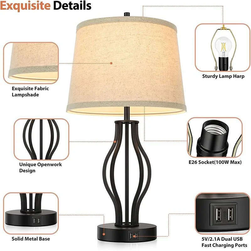 Popular Table Lamp Bedroom Bedside Lamp Retro Simple Touch Dimmer Switch Usb Charging American Style Desk Lamp