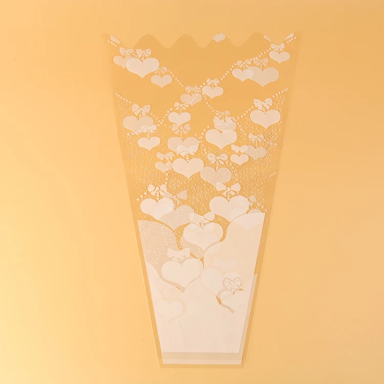 Hot Sale Heart Shape Design Bouquet Wrap clear Cellophane Printed Flower Sleeve