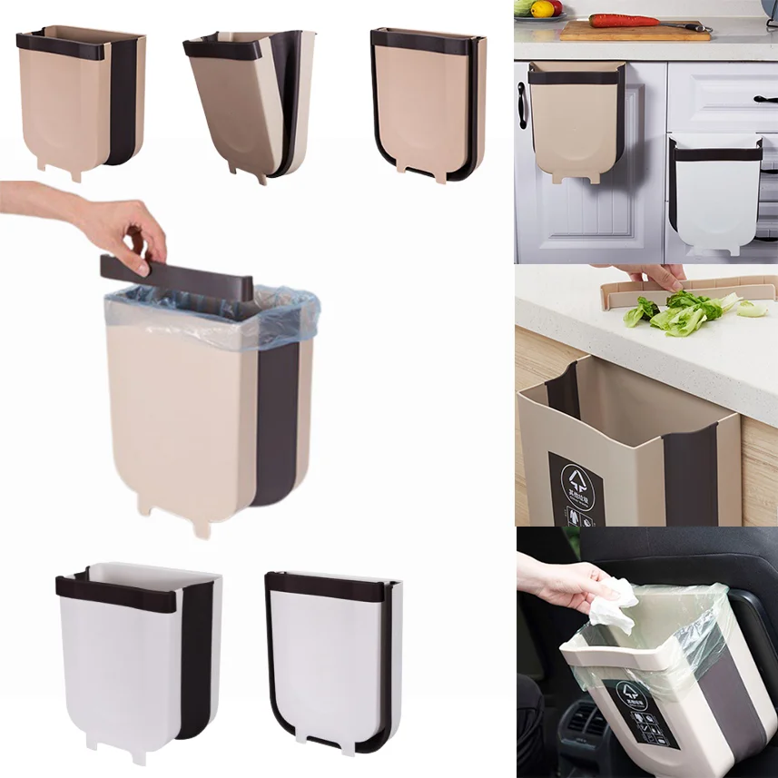 2 Sizes Modern Folding Wall Mounted Waste Bin Creative Kitchen Cabinet Door Collapsible Hanging Kitchen Trash Can