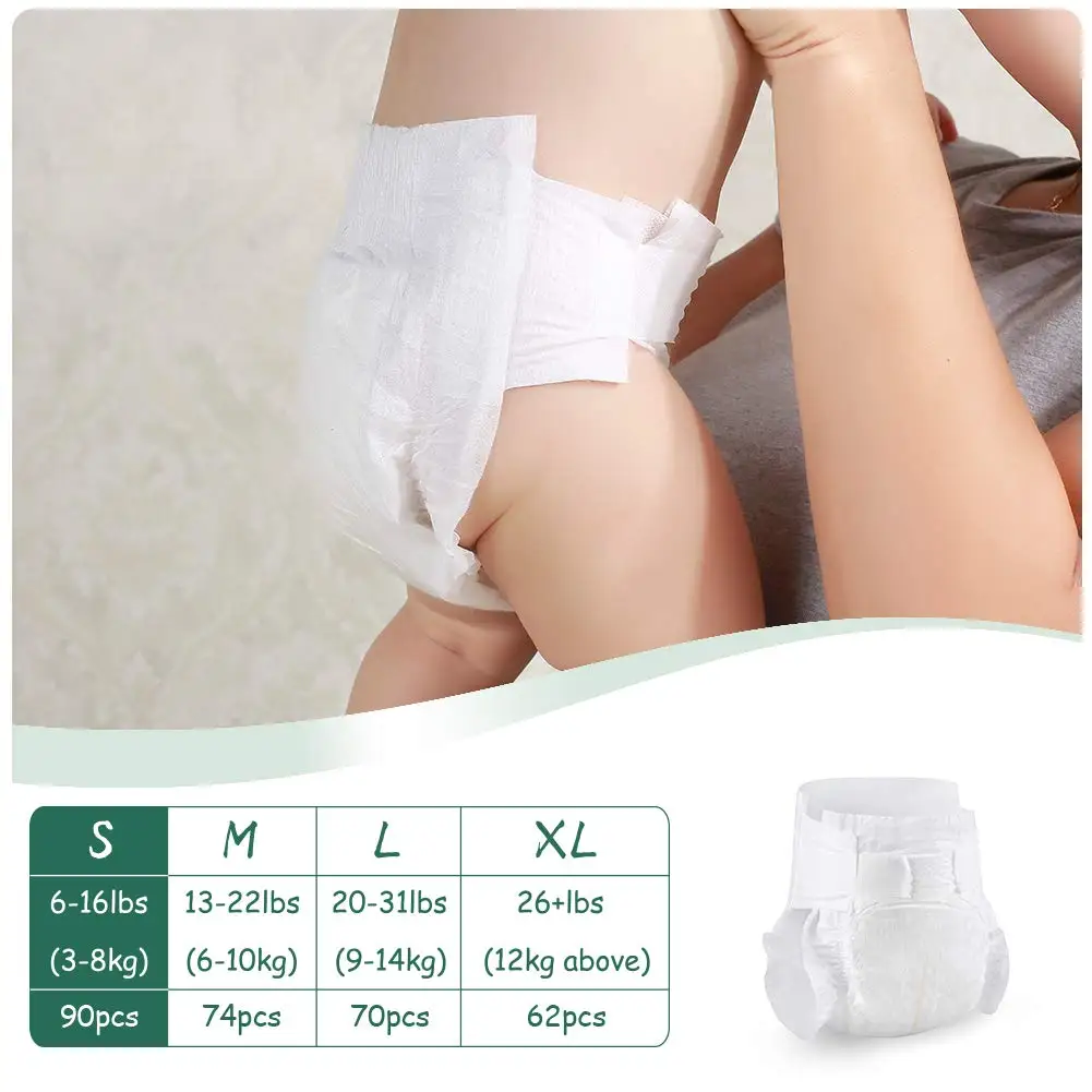 Diapers, Baby Bamboo Viscose Diapers, Eco-Friendly Natural Soft Disposable Nappies for Infant, Size 0 Suitable for 20 to 31lb