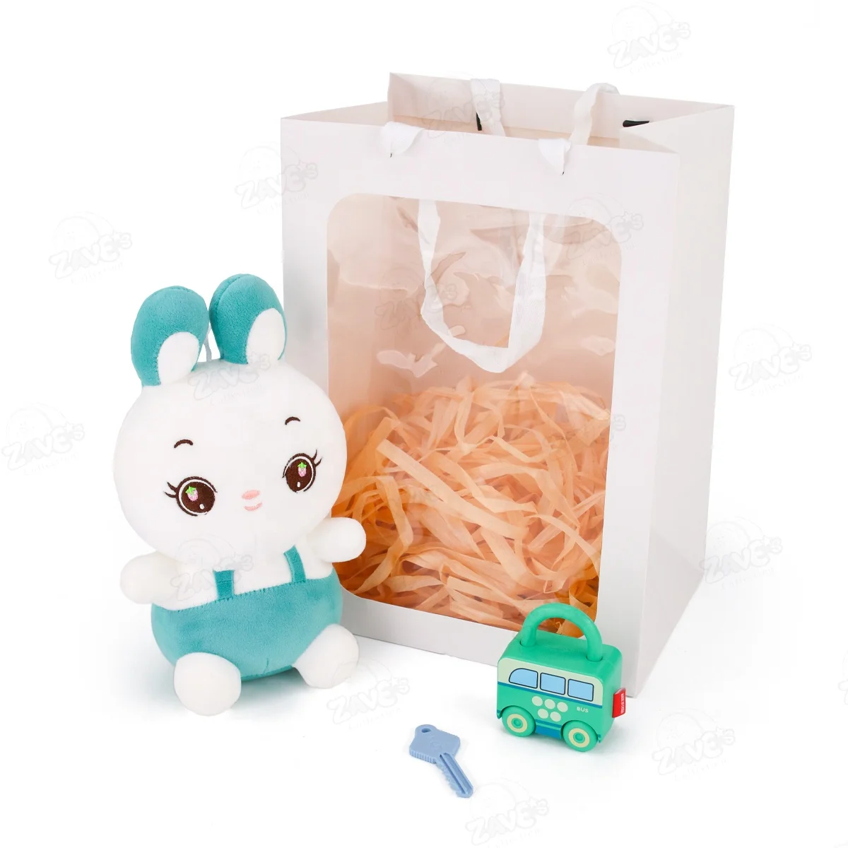 New Arrival Cute strawberry eye rabbit doll with lock-bus toy set cheap toy set for holiday gift birthday gift play with kid