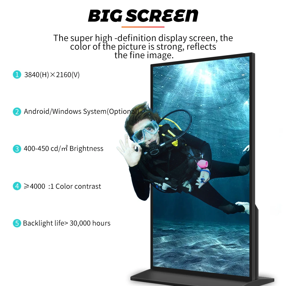 Full screen 75 85 98 inch Door type display stand vertical full screen poster display