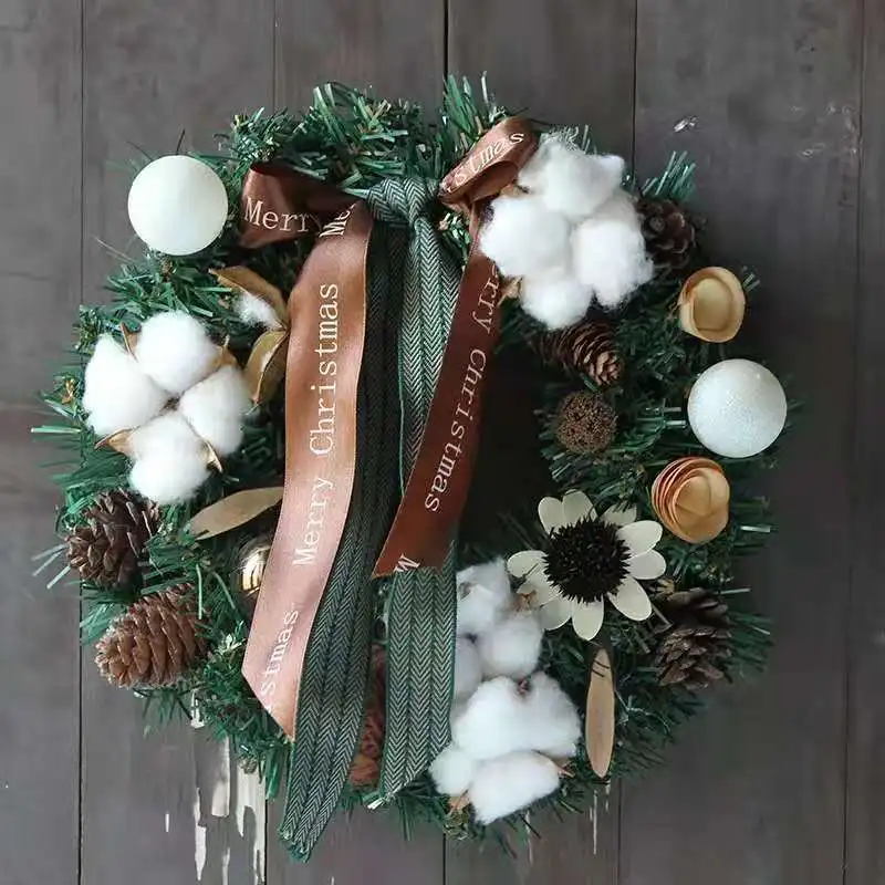 Christmas Wreath With Pinecone For Christmas Front Door Ornament Wall Artificial Pine Garland for Party Decor