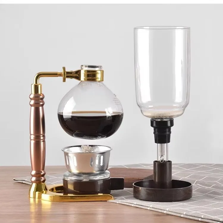Belgium Espresso 3 or 5 Cup Coffee Siphon Kettle with Wood Handle Gas-powered Metal Coffee Brewer Coffee Siphon Maker