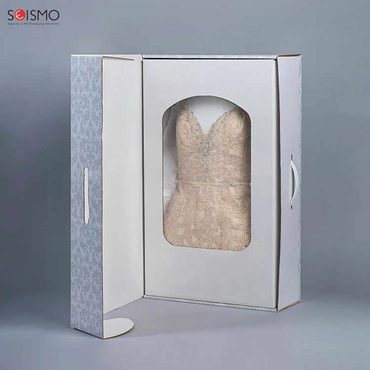 Custom Logo Big Size Preservation Luxury Package Cardbox Gift Fashion Packaging Box With Handle Clear Lid For Wedding Dresses